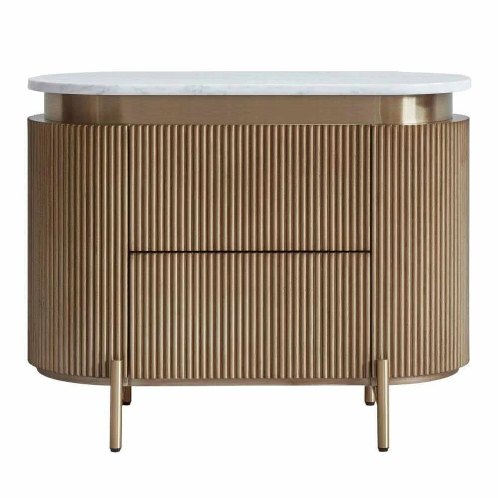 DENEUVE BEDSIDE TABLE ANTIQUE GOLD WITH CARRARA MARBLE TOP - MyChocolateWood