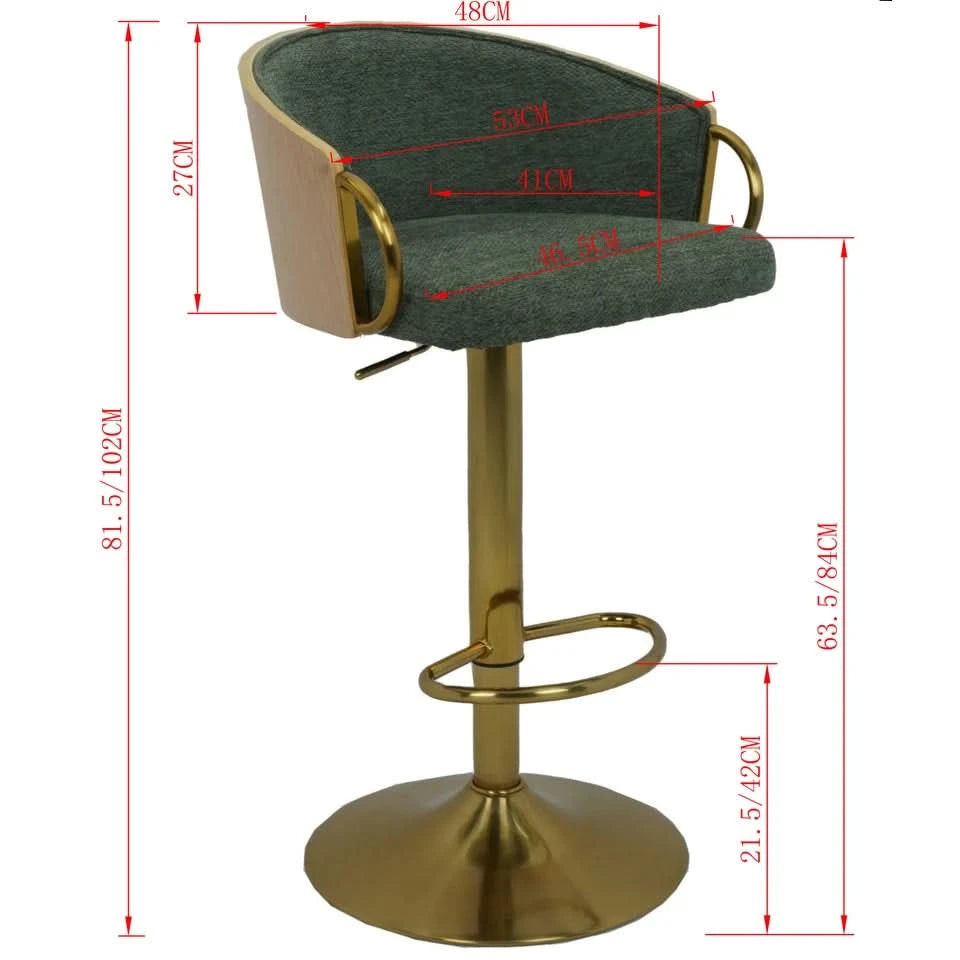 Cilla Gas Lift Swivel Bar Stool Verdant Green with Gold Accents
