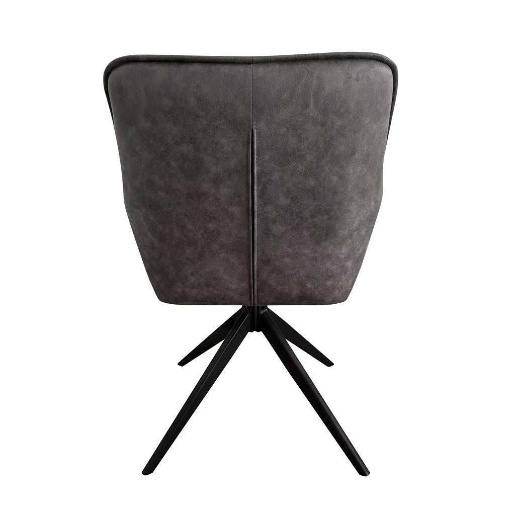 Reece Fabric Swivel Dining Armchair in Grey - Chocolate Wood