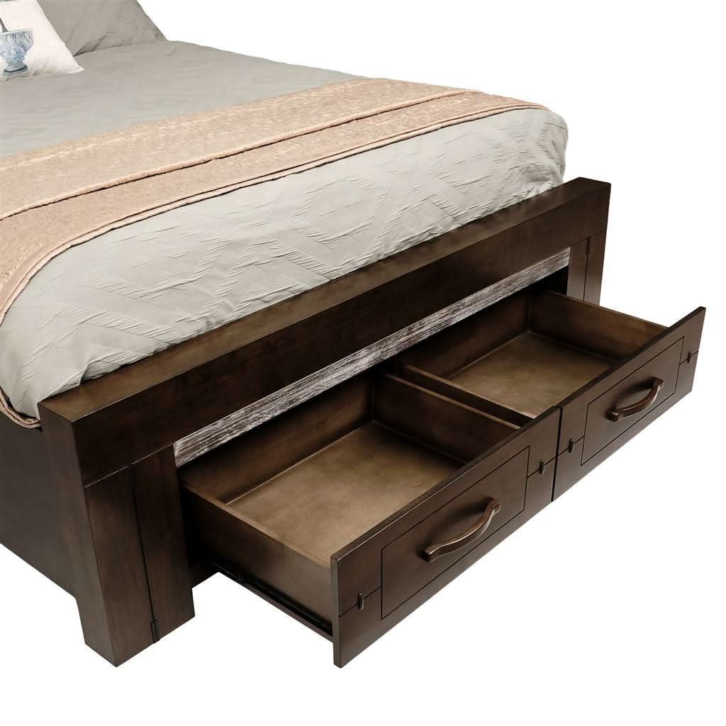 Heritage Malaysian Hardwood Bed with 2 Storage Drawers in Charcoal Grey - Chocolate Wood