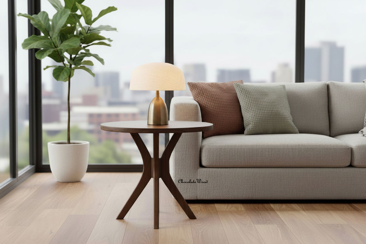 GATSBY WHITE CEDAR LARGE ROUND SIDE TABLE/LAMP TABLE WALNUT - MyChocolateWood