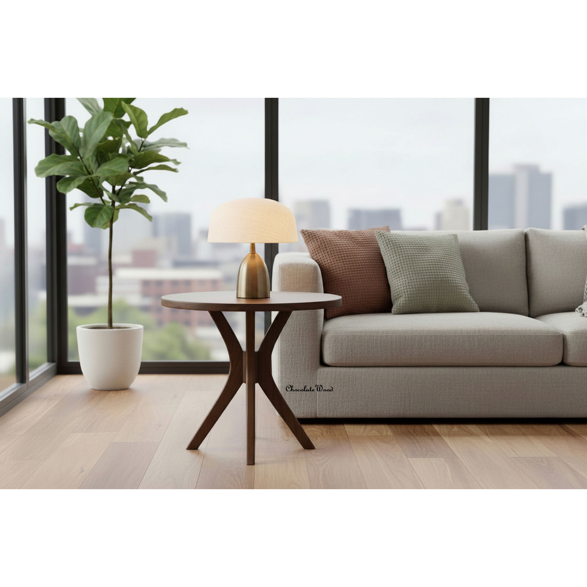 Gatsby Solid Mindi Timber Large Round Side Table / Lamp Table in Walnut - Chocolate Wood