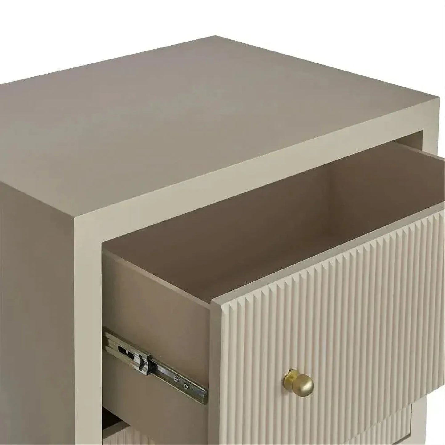 Jayla Large 2-Drawer Bedside Table in Beige - Chocolate Wood