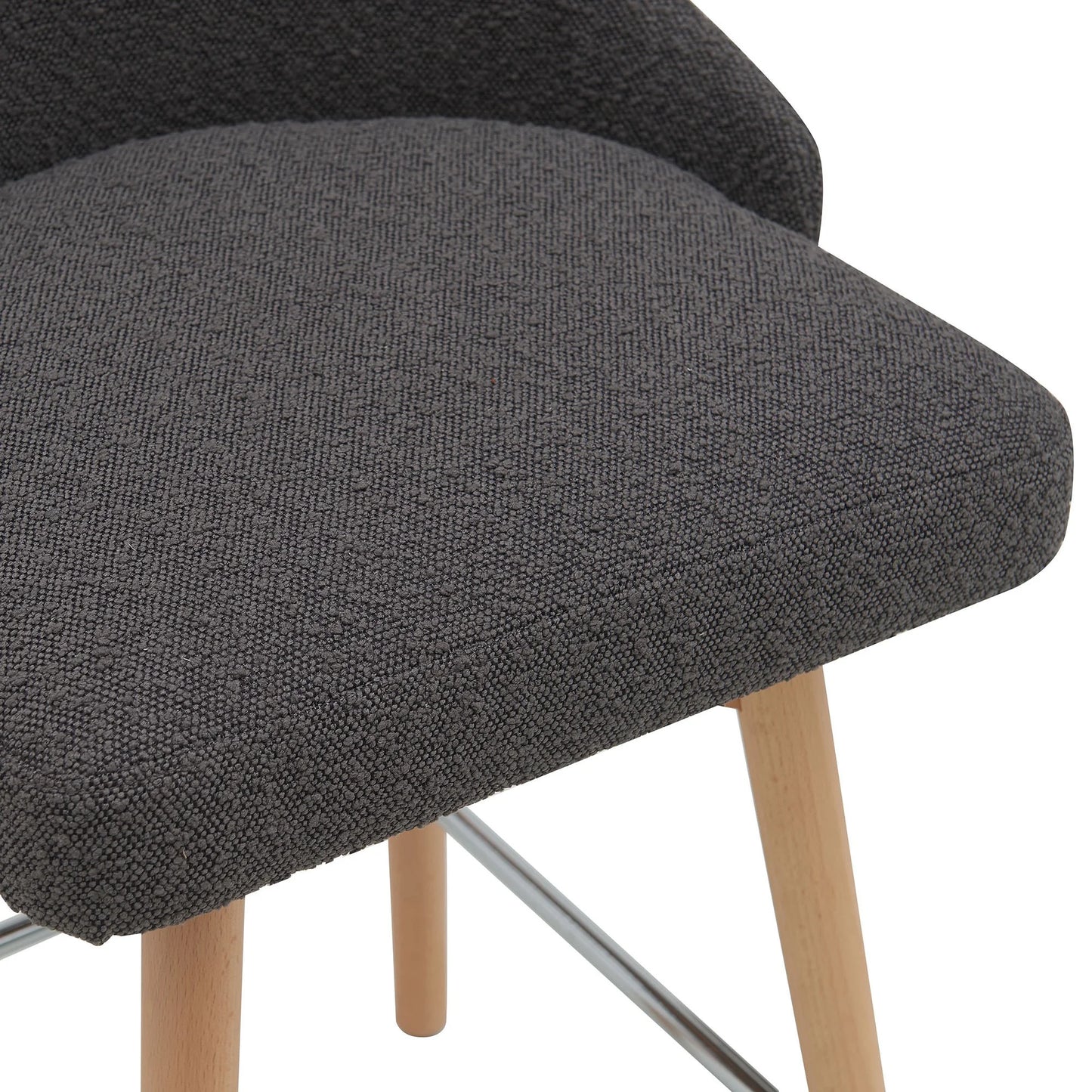 Letty Beechwood counter stool with grey seat from MyChocolateWood, showcasing a sleek wooden frame and comfortable seating.
