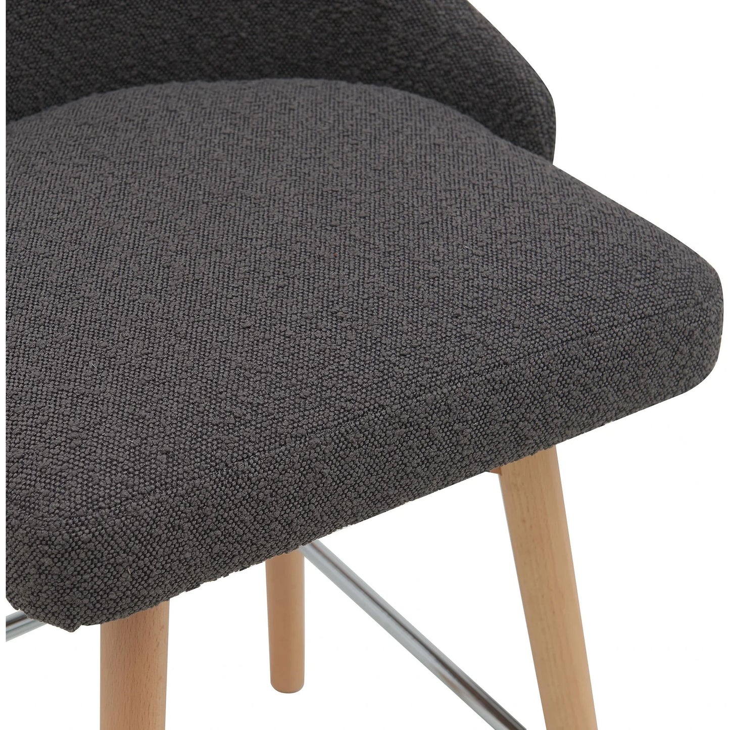 Letty Beechwood counter stool with grey seat from Chocolate Wood, showcasing a sleek wooden frame and comfortable seating.