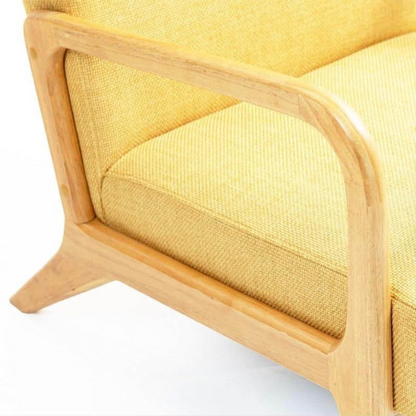 DAXTON ARMCHAIR ACCENT CHAIR - NATURAL RUBBERWOOD FRAME/YELLOW FABRIC - MyChocolateWood