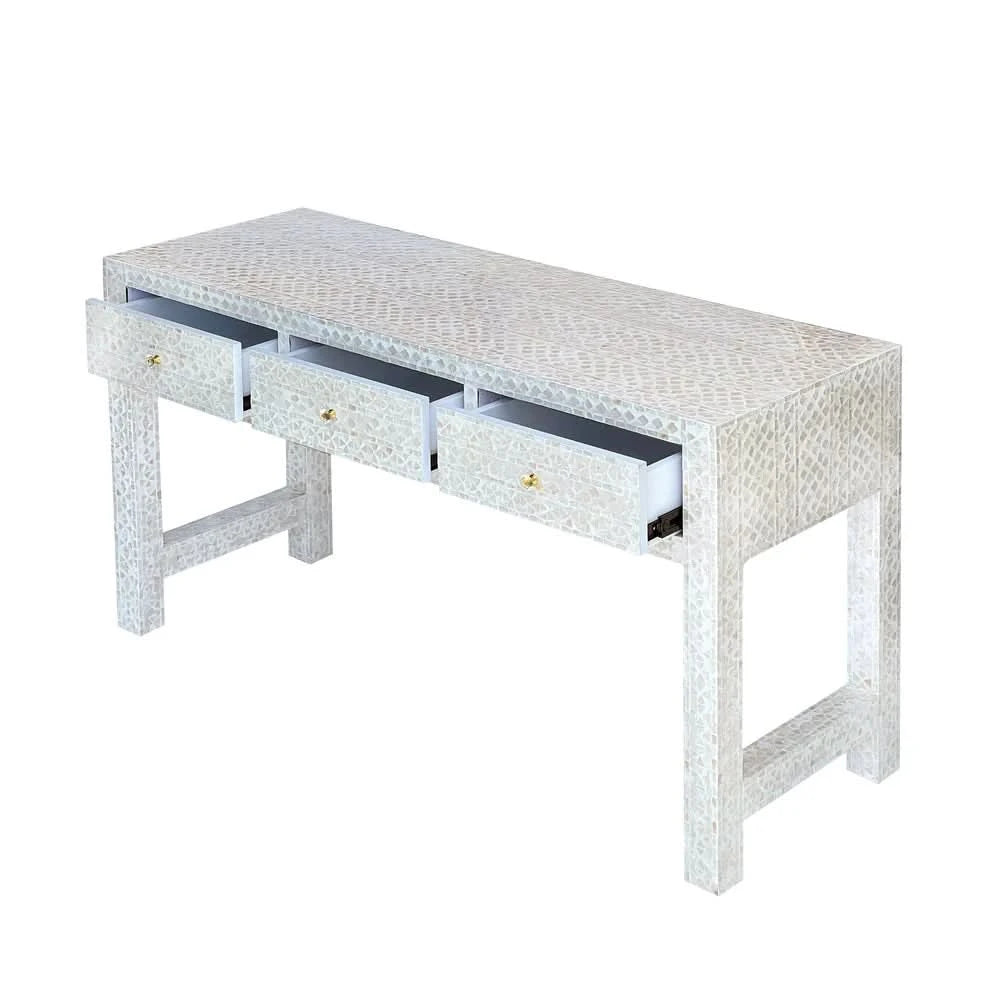 HEIDI MOTHER OF PEARL 3-DRAWER CONSOLE TABLE/HALL TABLE - MyChocolateWood