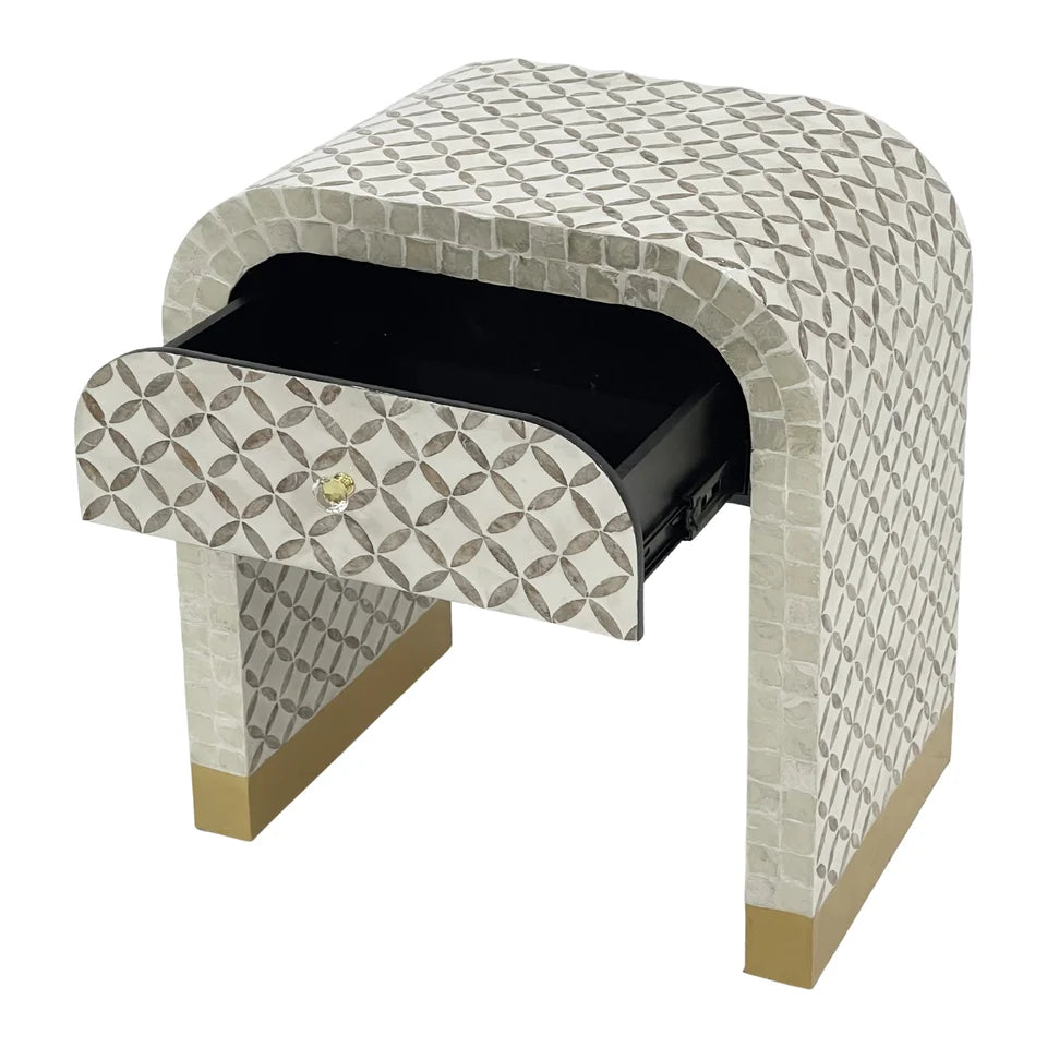 Kenora 1-Drawer Mother of Pearl Hand Inlay Bedside Table