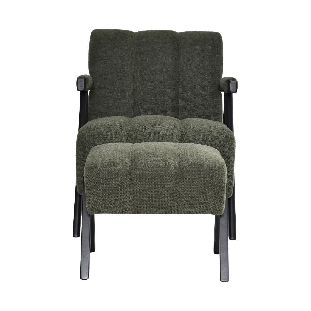PELLERIN FABRIC ARMCHAIR & MATCHING STOOL DARK GREEN - MyChocolateWood