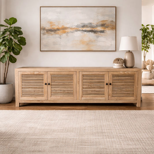 VILLA LOUVRE STYLE TV/ENTERTAINMENT UNIT 4 DOORS IN RECYCLED ELM 200CM - MyChocolateWood