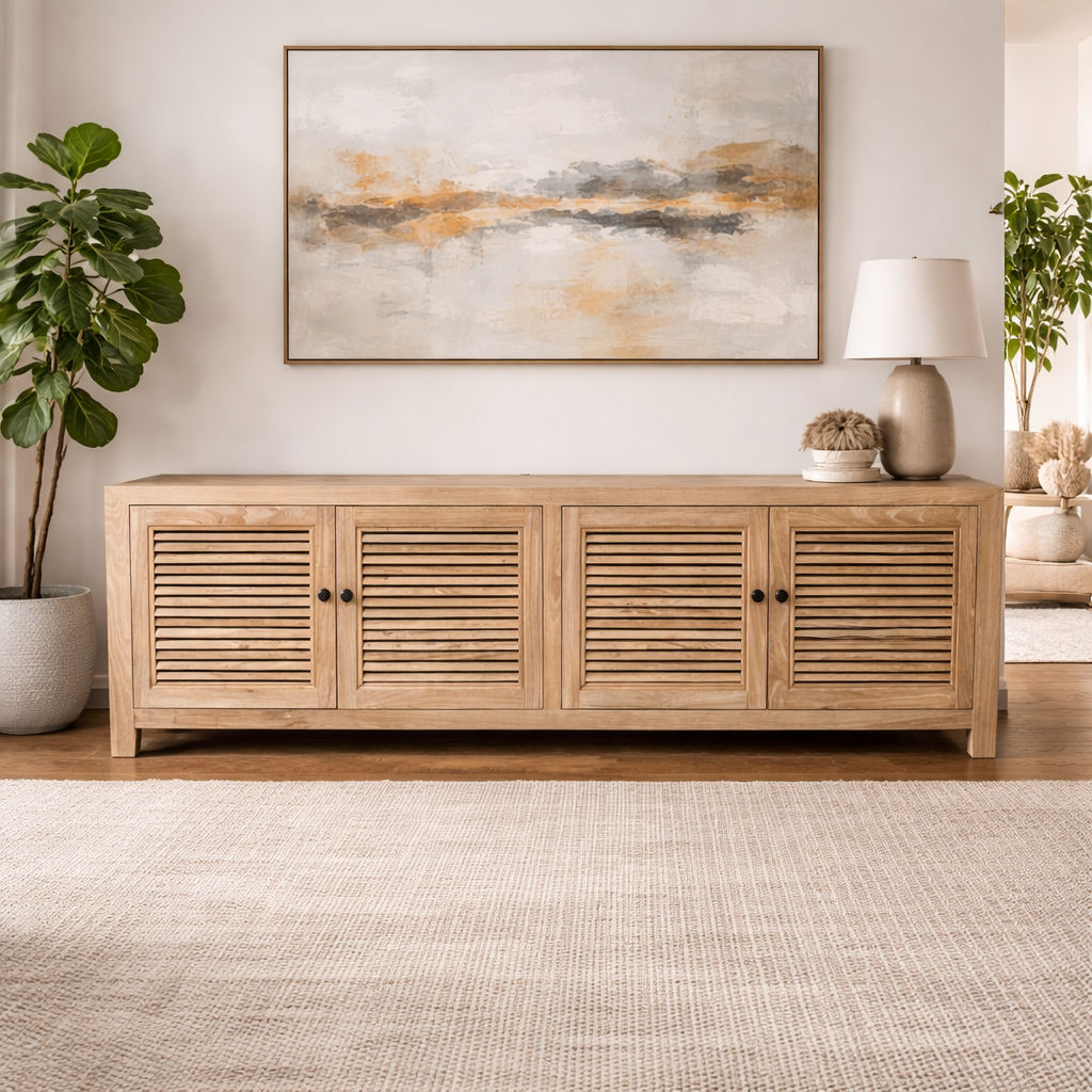 VILLA LOUVRE STYLE TV/ENTERTAINMENT UNIT 4 DOORS IN RECYCLED ELM 200CM - MyChocolateWood