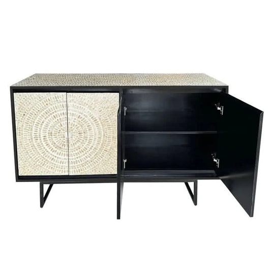VANYA MOTHER OF PEARL HAND INLAY 2-DOOR 4-SHELF SIDEBOARD/BUFFET - MyChocolateWood