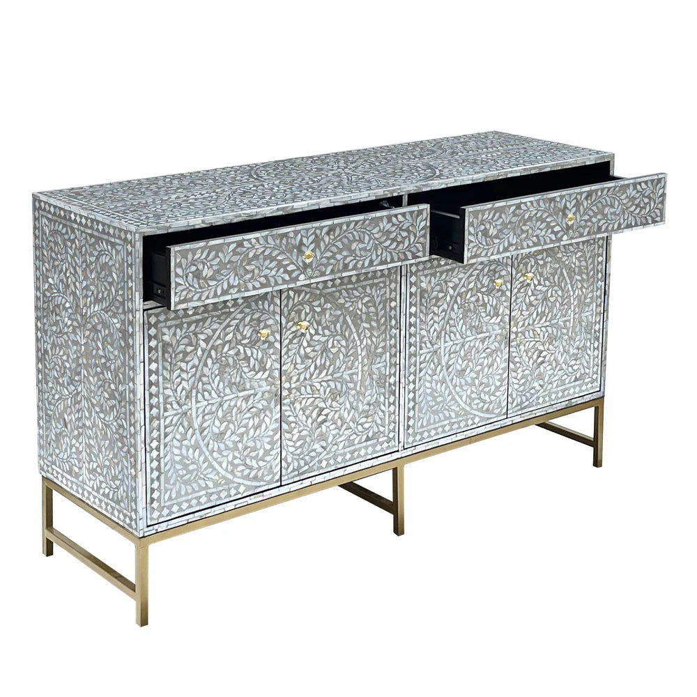 OTILLA  MOTHER OF PEARL HAND INLAY 4-DOOR 2-DRAWER SIDEBOARD/BUFFET - MyChocolateWood