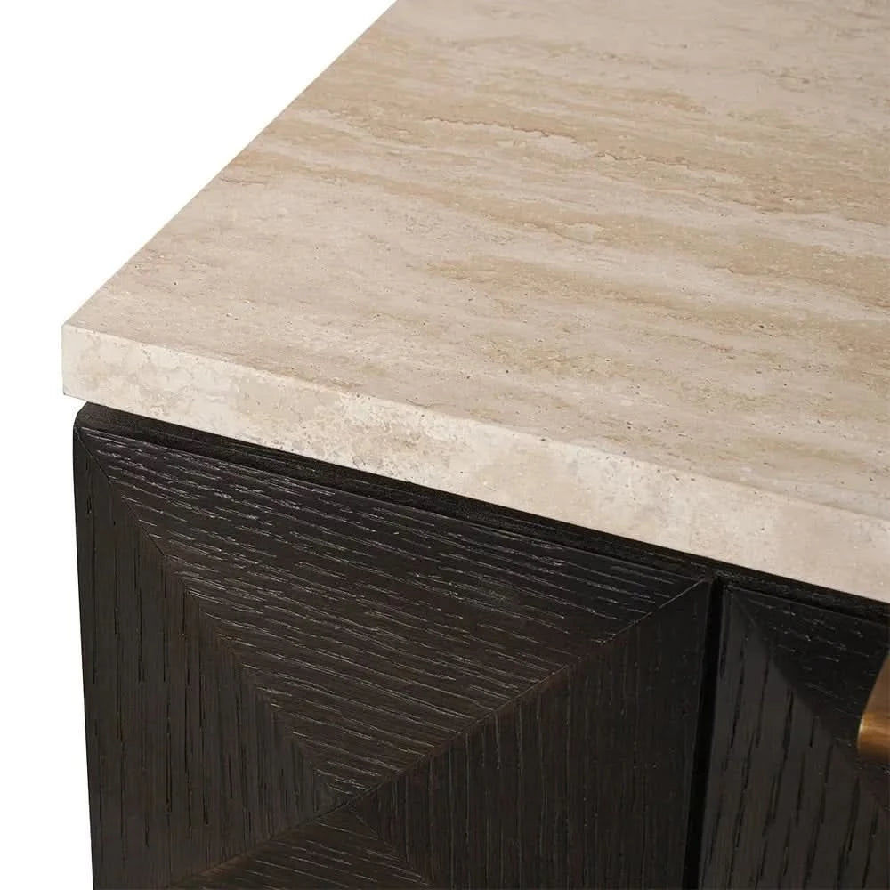 HAMPSHIRE TRAVERTINE/SMOKED OAK 2-DRAWER BEDSIDE TABLE - MyChocolateWood
