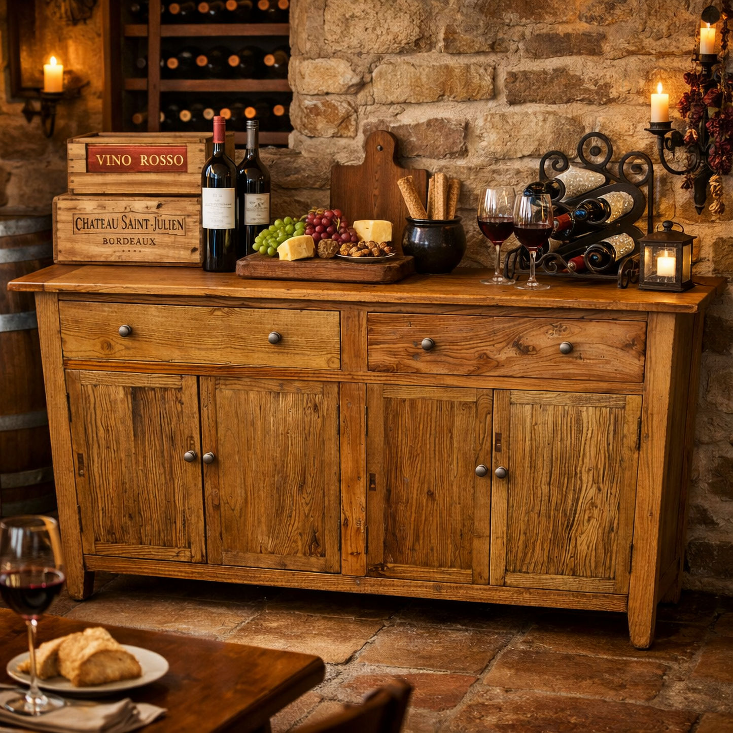 Lindi Recycled Elm Rustic Country Buffet / Sideboard 180cm in Honey - Chocolate Wood