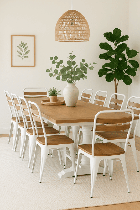 JOSHI RUSTIC ARMLESS SIDE CHAIR WHITE STEEL FRAME WITH MANGO WOOD SEAT & SUPPORTS - MyChocolateWood