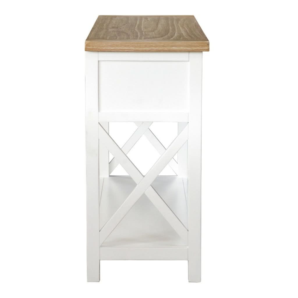 CHRISTA HAMPTON SOLID ACACIA 2-DRAWER CONSOLE TABLE HALL TABLE LIGHT OAK/WHITE - MyChocolateWood