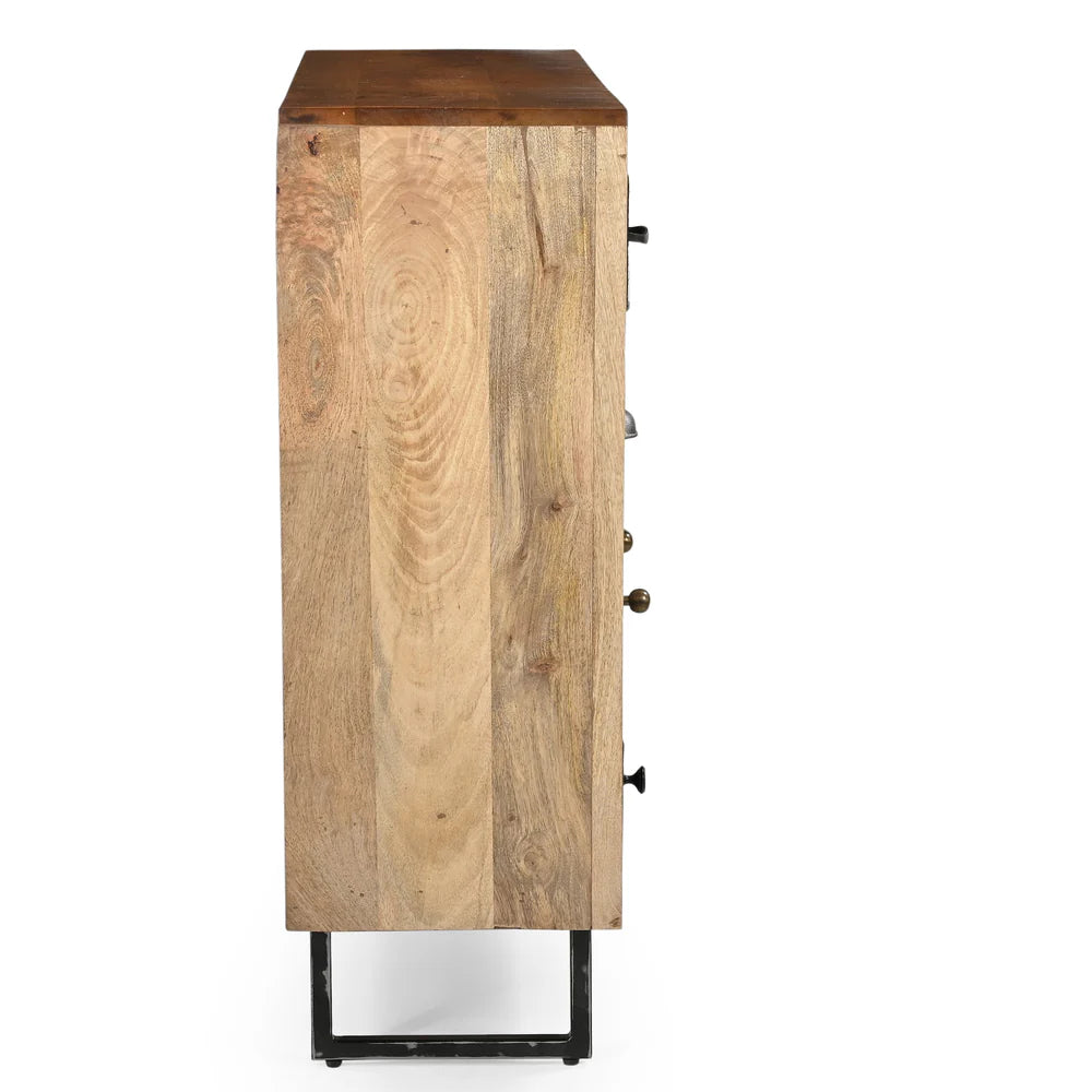 COWHIDE & MANGO HARDWOOD CHEST OF 10 DRAWERS 2 DOORS BOHO PATCHWORK  BEACHSIDE HAMPTONS - MyChocolateWood