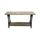 BECK RECYCLED ELM RUSTIC CONSOLE/HALL TABLE PARQUETRY TOP BLACK IRON BASE - MyChocolateWood