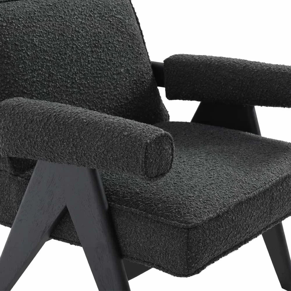 LAYTON BLACK ONYX BOUCLE ARMCHAIR/BLACK PAINTED WOOD FRAME - MyChocolateWood