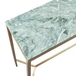 Melina Console Table in Dusty Jade Marble with Gold Stainless Steel - Chocolate Wood