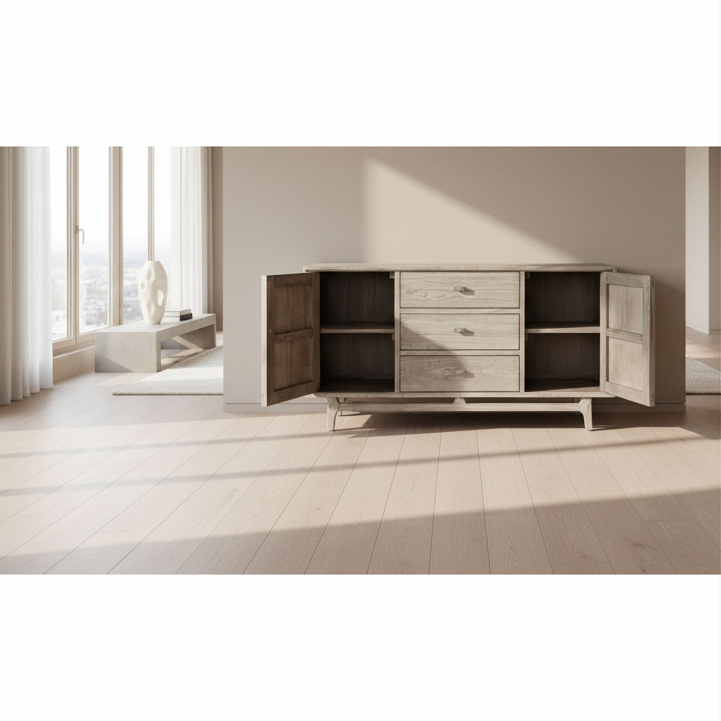 Nevana Recycled Elm 2-Door 3-Drawer Sideboard 195cm - Chocolate Wood