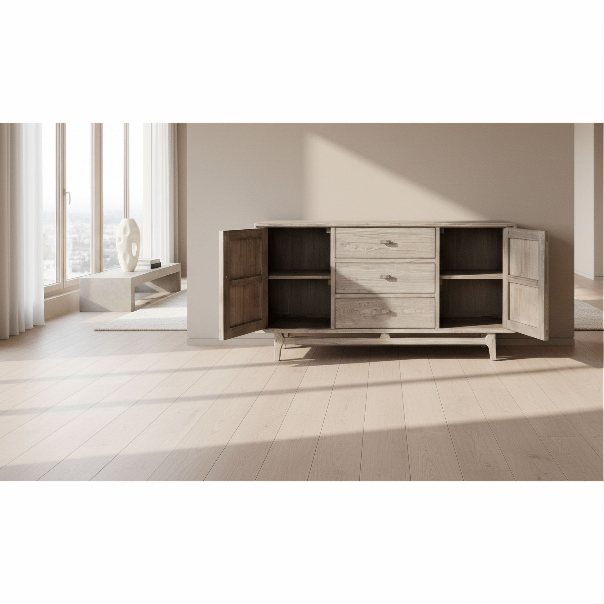 Nevana Recycled Elm 2-Door 3-Drawer Sideboard 195cm - Chocolate Wood