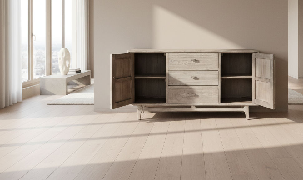 NEVANA  RECYCLED ELM TIMBER SIDEBOARD/BUFFET 2 DOORS 3 DRAWERS NATURAL - MyChocolateWood