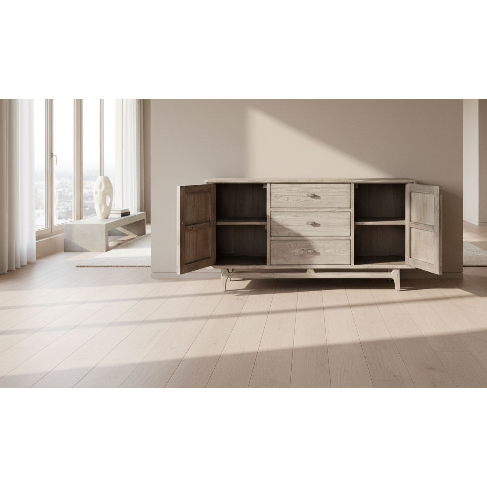 NEVANA  RECYCLED ELM TIMBER 2-DOOR 3-DRAWER SIDEBOARD/BUFFET  NATURAL 195CM - MyChocolateWood