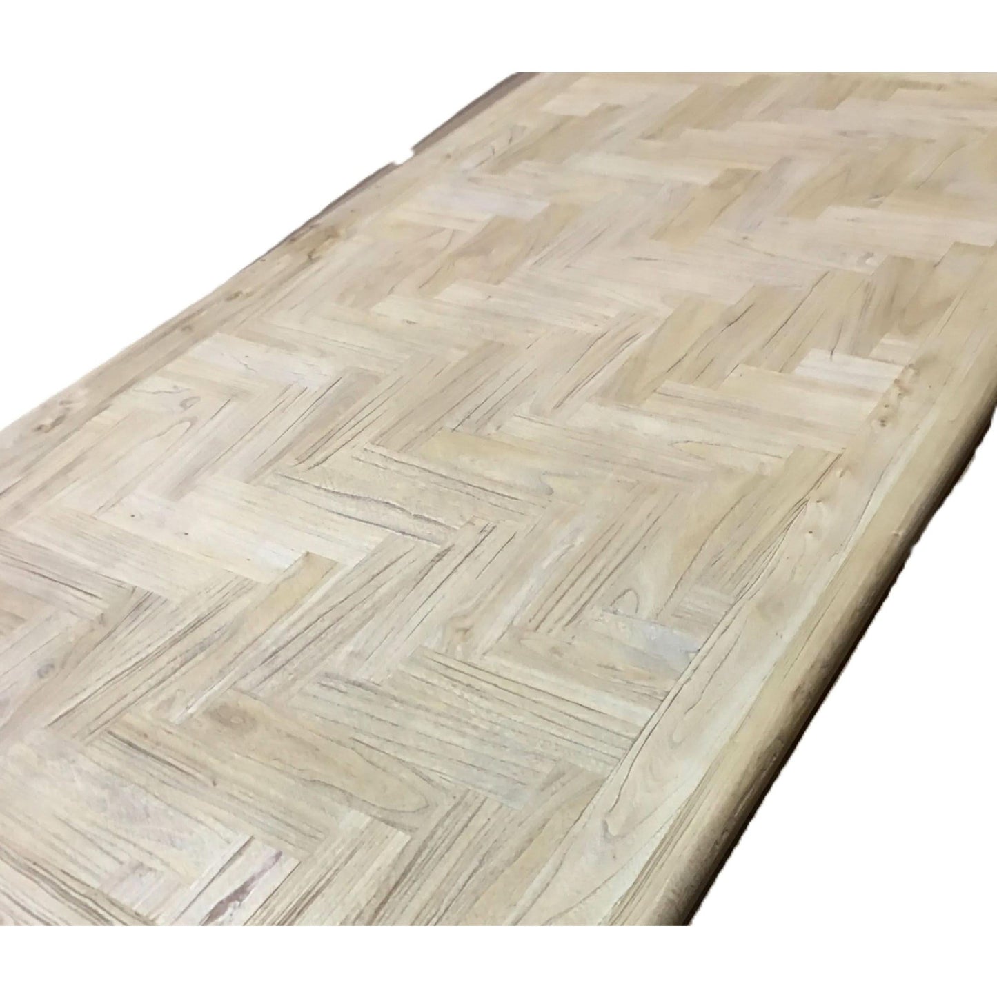 Gibraltar Hampton Style Rectangular Parquetry Dining Table 200cm with Light White Distressed Legs - Chocolate Wood