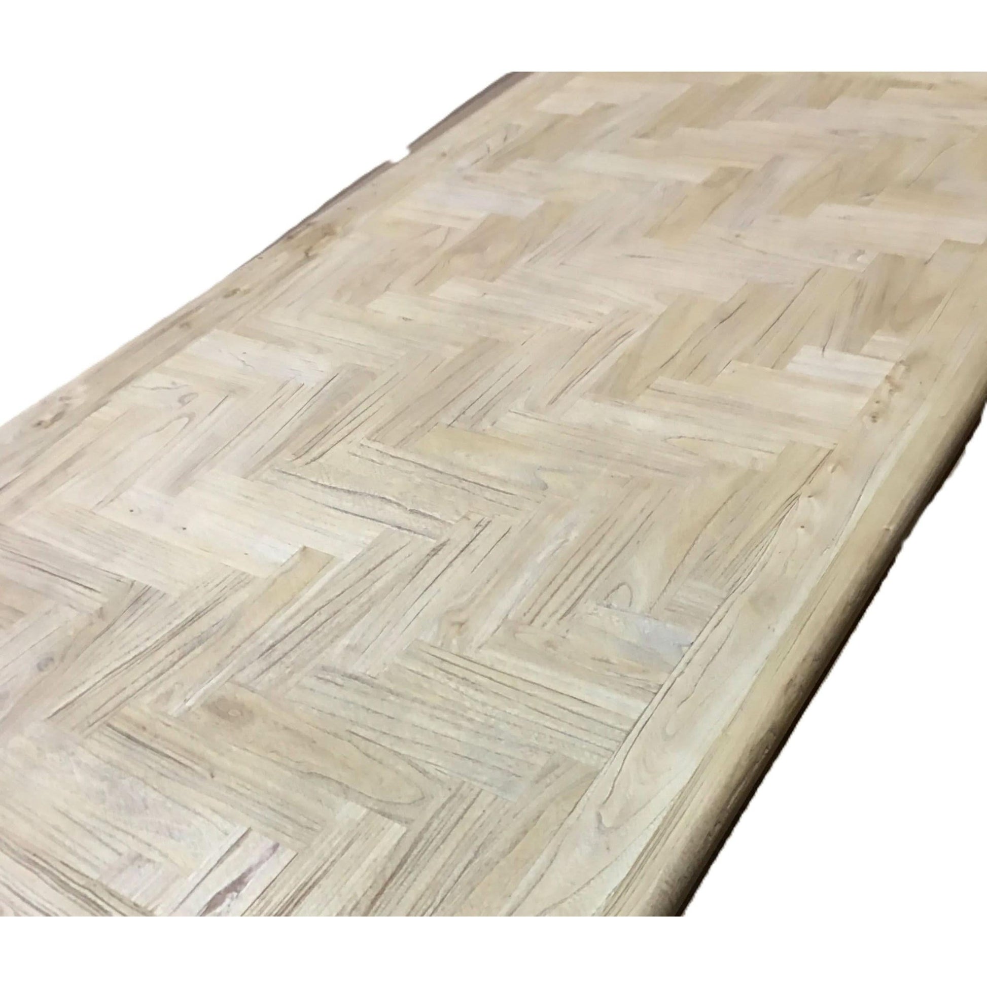 Gibraltar Hampton Style Rectangular Parquetry Dining Table 200cm with Light White Distressed Legs - Chocolate Wood