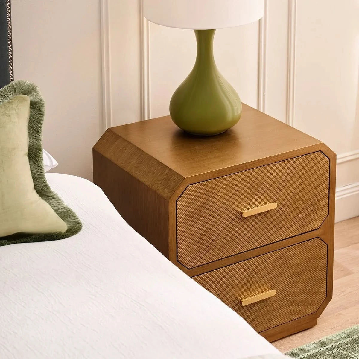 DELGARDO HAMPTON STYLE 2-DRAWER BEDSIDE TABLE ANTIQUE GOLD - MyChocolateWood