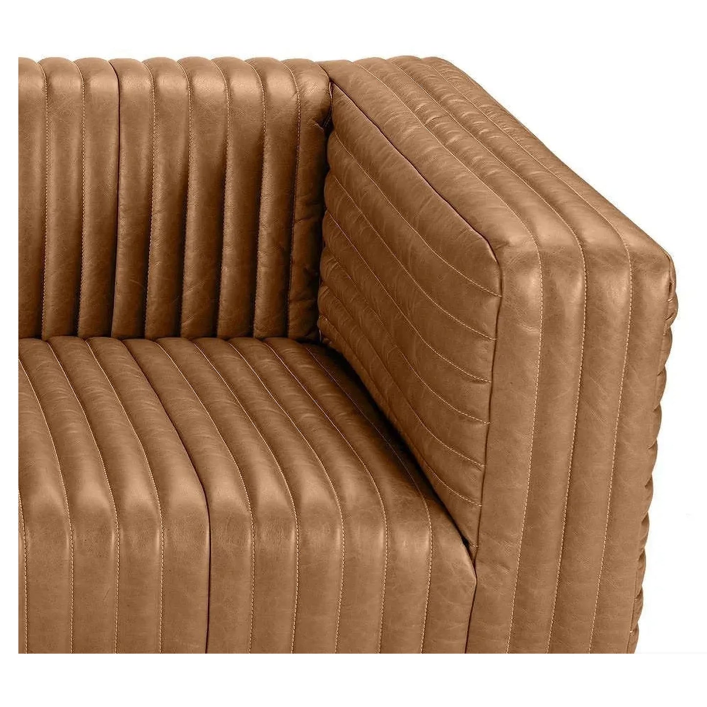 BUFFY 3-SEATER SOFA TOP GRAIN COW LEATHER LIGHT BROWN