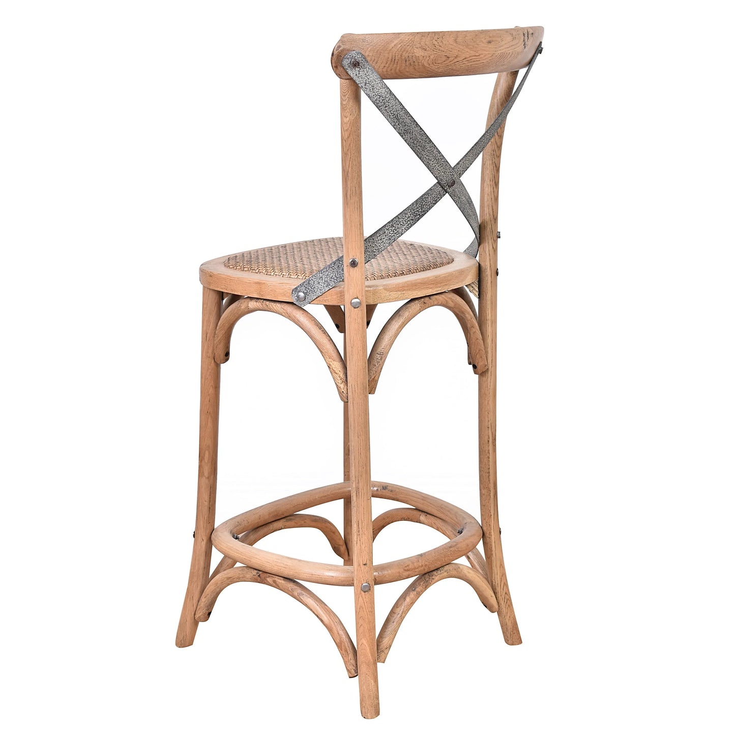 Malmo Cross Back Bar Stool with Grey Metal Straps - Chocolate Wood