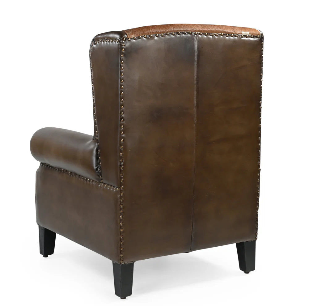 ABE HAND MADE COWHIDE & GENUINE LEATHER ARMCHAIR - MyChocolateWood