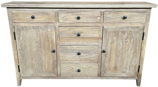KLOWI RUSTIC 6-DRAWER 2-DOOR CABINET STORAGE CUPBOARD SIDEBOARD BUFFET RECYCLED ELM 130CM - MyChocolateWood