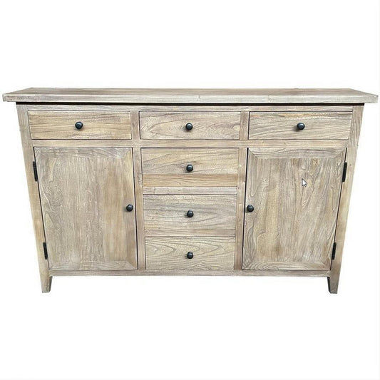 KLOWI RUSTIC 6-DRAWER 2-DOOR CABINET STORAGE CUPBOARD SIDEBOARD BUFFET RECYCLED ELM 130CM - MyChocolateWood