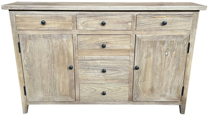 KLOWI RUSTIC 6-DRAWER 2-DOOR CABINET STORAGE CUPBOARD SIDEBOARD BUFFET RECYCLED ELM 130CM - MyChocolateWood