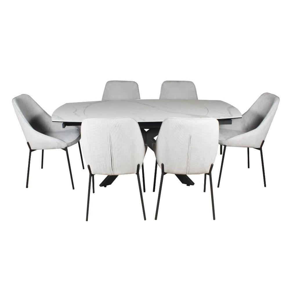 DORIT SWIVEL EXTENSION CERAMIC GLASS DINING TABLE WHITE W:120/180CM - MyChocolateWood