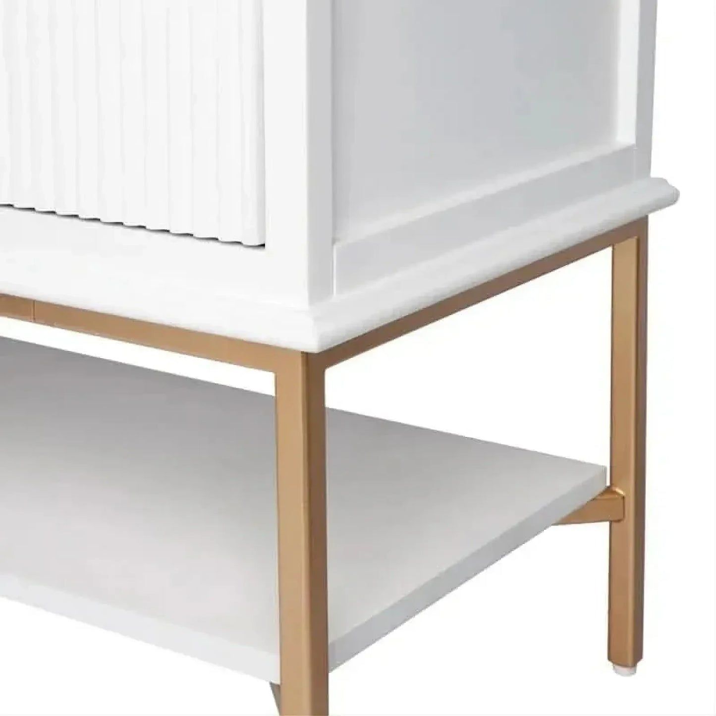 Moretti 2-Drawer Bedside Table Large in Satin White & Gold - Chocolate Wood
