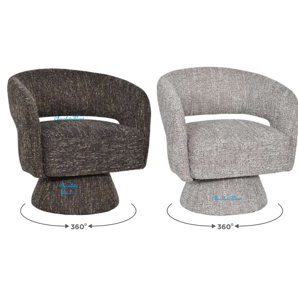 LESTER FABRIC ACCENT ARMCHAIR 360 DEGREE SWIVEL ALMOND - MyChocolateWood