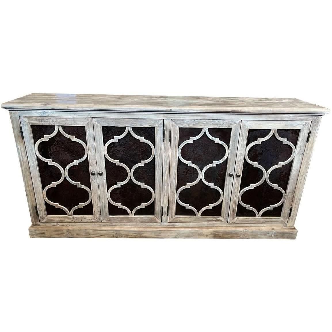 REINA GREYWASHED RECYCLED TIMBER/HERITAGE METAL 4-DOOR BUFFET/SIDEBOARD - MyChocolateWood