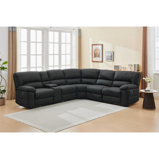 VERNON MKII RHINO FABRIC CORNER MODULAR WITH BOTH END RECLINERS - ONYX - MyChocolateWood