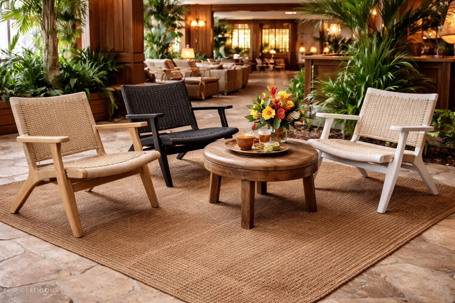 Plantation Colonial Chair in White with Straw - Chocolate Wood