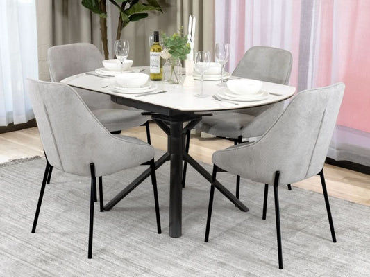SKIPSEA SWIVEL EXTENSION CERAMIC GLASS DINING TABLE WHITE W:90-135CM - MyChocolateWood