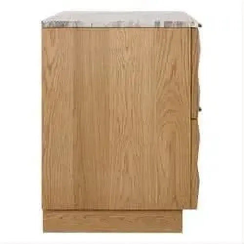 Hampshire 2-Drawer Bedside Table in Natural Oak with River Brown Marble Top - Chocolate Wood