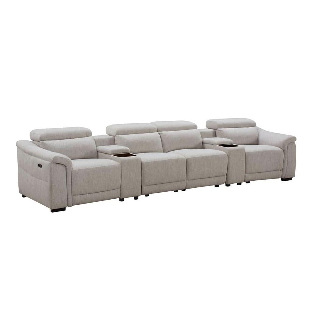 GALLERIA 4-SEATER HOME THEATRE SOFA - 4 ELECTRIC RECLINERS LIGHT GREY - MyChocolateWood