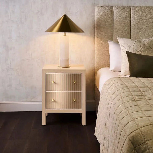 JAYLA SMALL BEIGE 2-DRAWER BEDSIDE TABLE - MyChocolateWood
