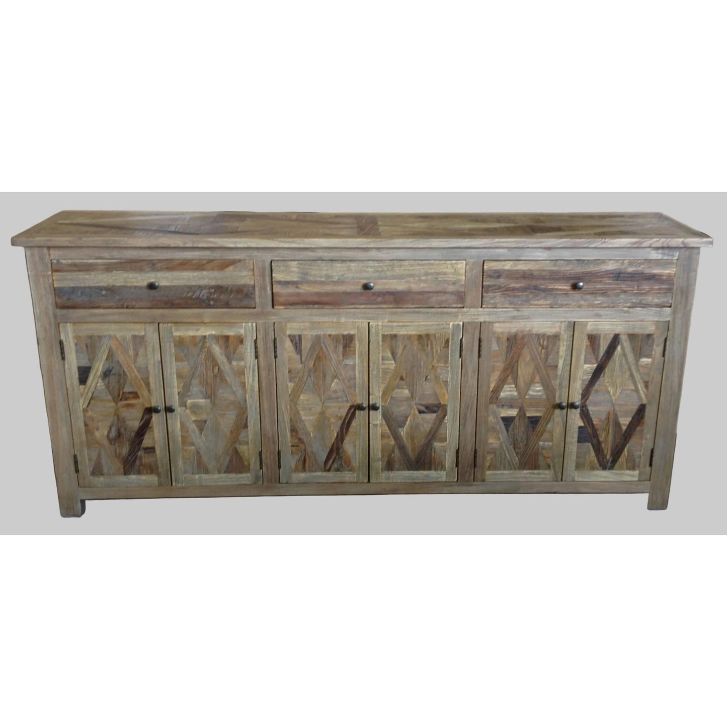 TREMAYNE RECYCLED ELM RUSTIC BUFFET/SIDEBOARD 3 DRAWERS/6 DOORS PARQUETRY PATTERN 200CM - MyChocolateWood