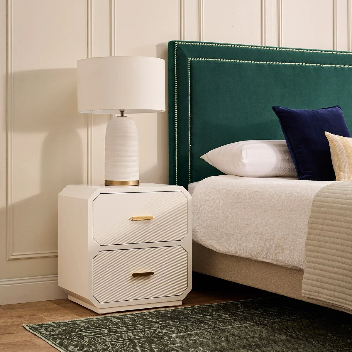 DELGARDO HAMPTON STYLE 2-DRAWER BEDSIDE TABLE WHITE - MyChocolateWood